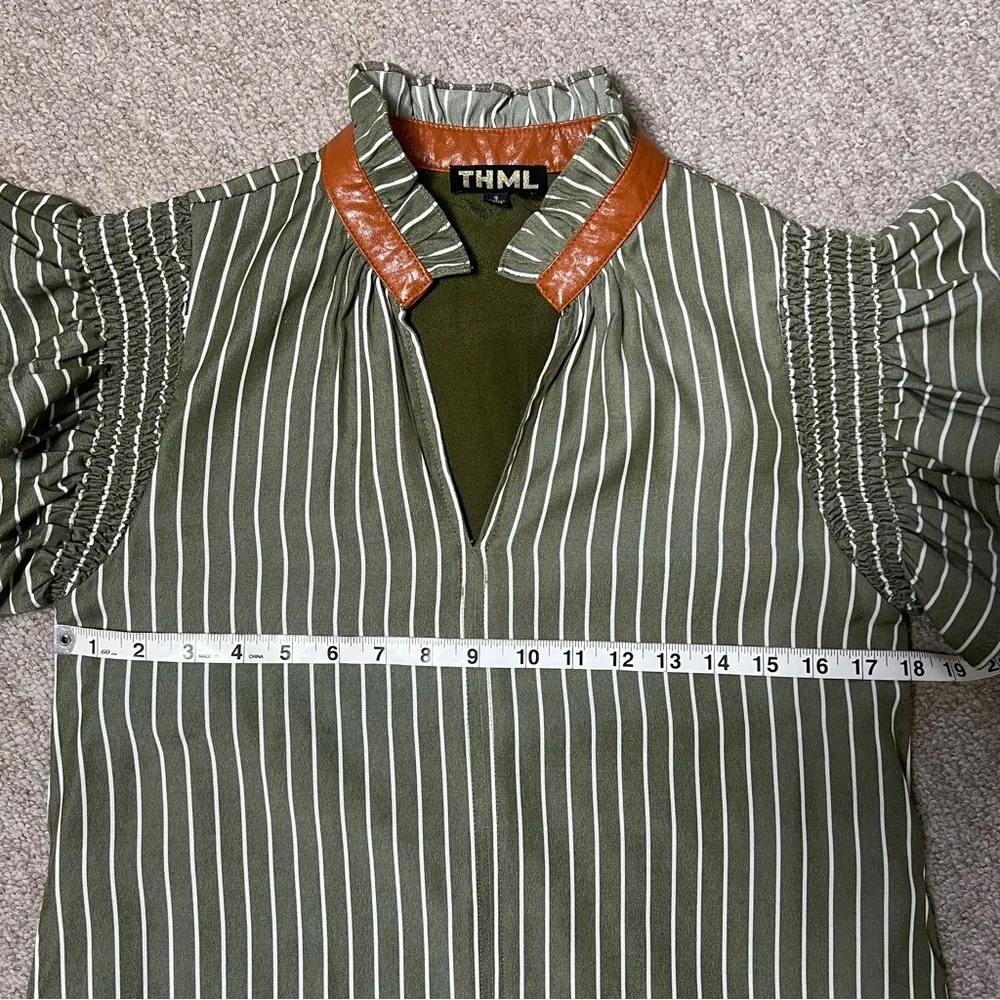 THML Emily Olive & White Striped Flutter Sleeve Mini Dress - Picture 7 of 9